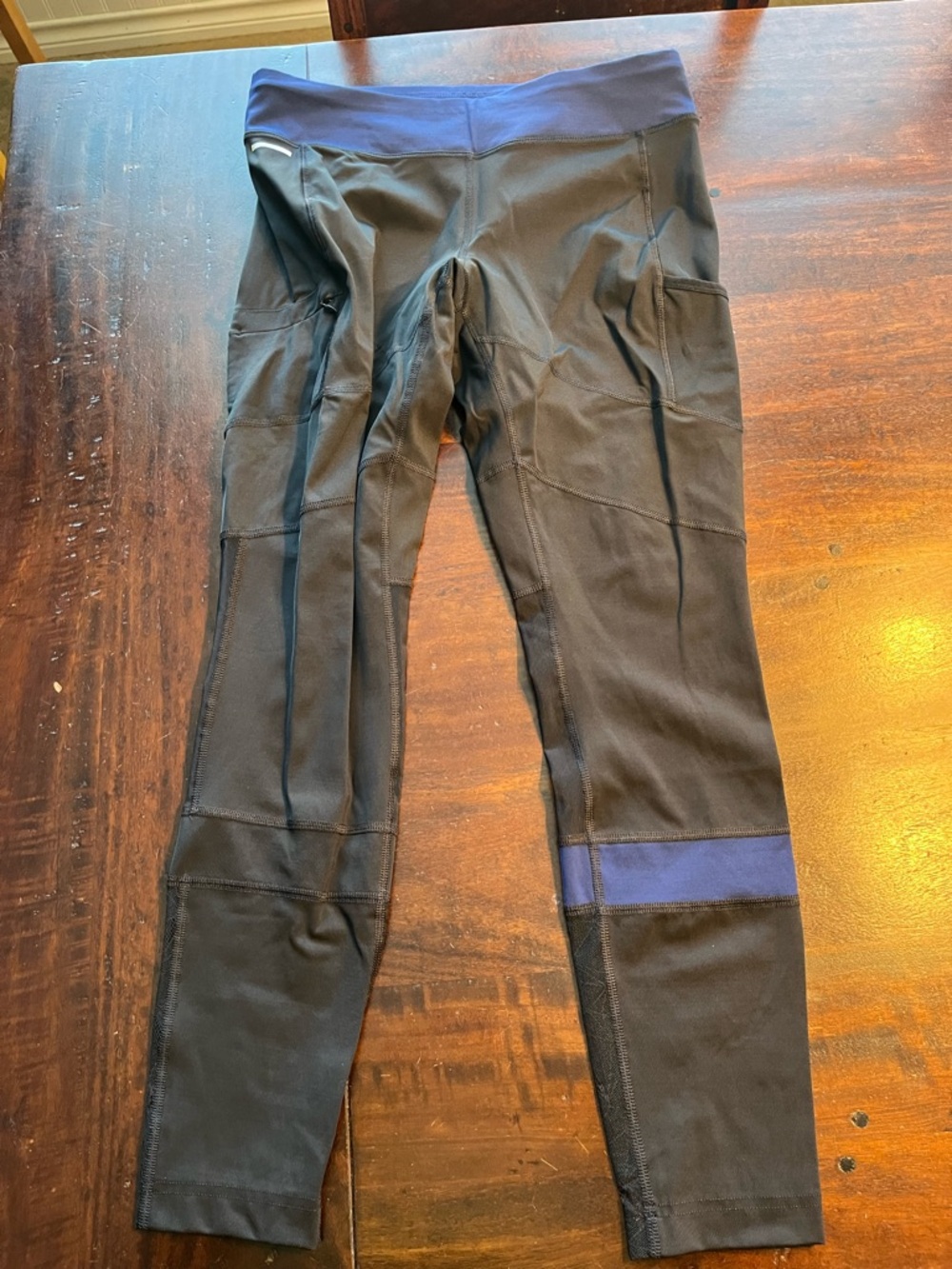 Lole Women's Black Leggings with Blue Waistband and Calf Panel
